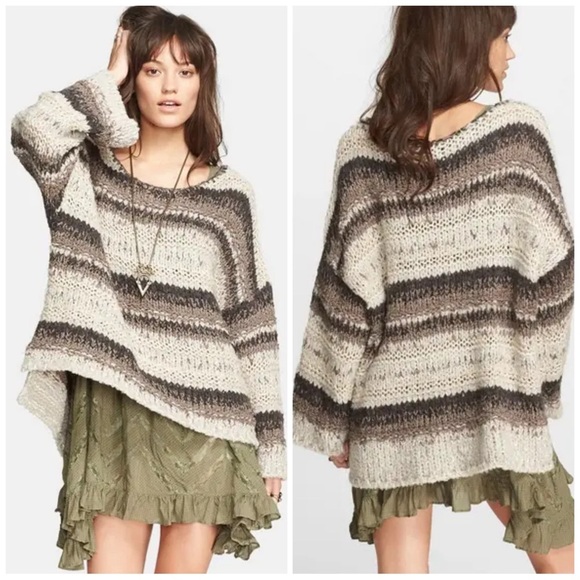 Free People Sweaters - Free People Striped Chunky Knit Sweater Wool Alpaca Mohair blend neutral small